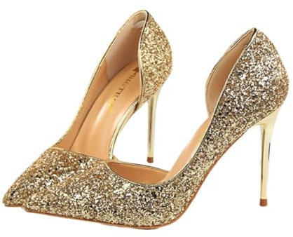 USHOBE 1 Paar Damen Pumps Spitzschuh High Heel Pailletten Stiletto Prom Stiletto Kleid Pumps Schuhe für Abschlussball Hochzeit Bankett Party