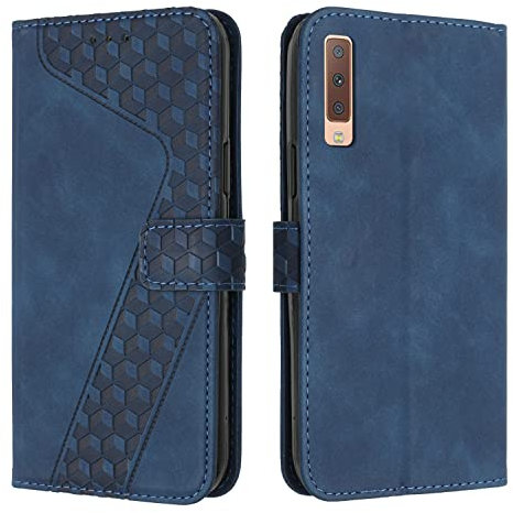 OKZone Kompatibel mit Samsung Galaxy A7 2018/A750 Hülle, Handyhülle Samsung A7 2018/A750, PU Leder Tasche Wallet Schutzhülle Flip Cover Klappbar Etui mit Magnet Kartenfach TPU Lederhülle (Blau)