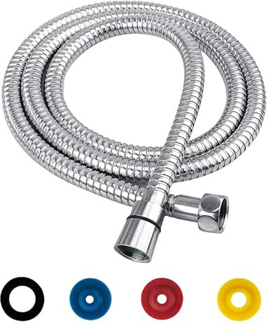 GEFIRE Duschschlauch, Edelstahl Brauseschlauch 1, 5m, Verdrehschutz Flexibel, 4 Wassersparer Durchflussbegrenzer, Standard 1/2/'' Anschluss, Druckbeständig, Hitzebeständig, Silber