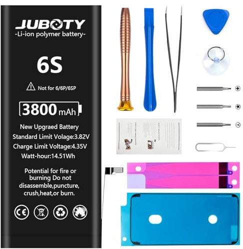 Akku für iPhone 6s 3800mAh, JUBOTY Neues Upgrade Li-ion hohe Kapazität 0-Zyklus Akku Ersatz für iPhone 6s Model A1633 A1688 A1700 mit kompletten professionellen Reparatur-Set