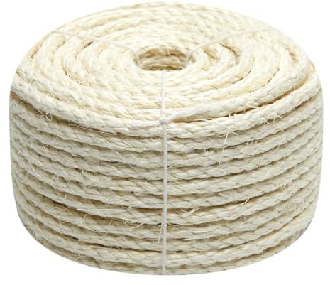 Corda in sisal bianco da 0,6 cm x 120 m, per tiragraffi per gatti, torre di albero, sostituzione e sostituzione, corda di canapa fai da te per gattini, scaffali, mobili, finestre, trespoli, amache,