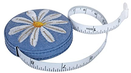 Hobby Gift Maßband, einziehbar, mit Stoff überzogen, 150 cm, Denim-Gänseblümchen