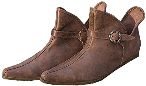 Stivali medievali da uomo e da donna, in pelle PU, con fibbia regolabile per cintura, stivaletti rinascimentali in pelle retrò, 42, 11-12 Years