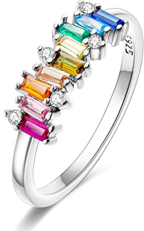 NARMO 925 Sterling Silber Ringe für Frauen Bunte Regenbogen Süßigkeiten Ringe für Mädchen Größe 60mm