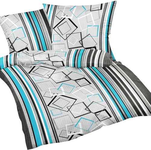 Heubergshop 2-teilige Seersucker Bettwäsche 135x200cm und 80x80cm - Karo Streifen Gestreift Modern - Bettgarnitur aus 100% Baumwolle, bügelfrei (EW-305-7)