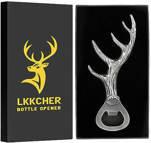 LKKCHER Décapsuleur de Bois de Cerf, Idée Cadeau Personnalisé d'Anniversaire Femme Homme, Cadeaux de Noël, Cadeaux pour Fans de Cerfs, Chasseurs