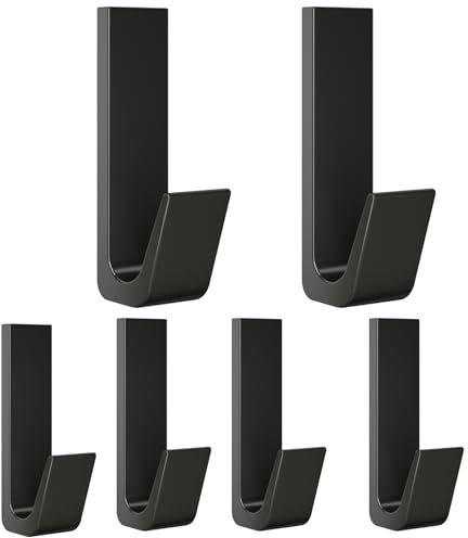 6 Pièces Aluminium Crochet Adhesif Mural, Porte Serviette Salle de Bain, Accroche Torchon Cuisine, Porte Manteau Adhésif, Attache Murale Sans Percer - Supporte jusqu'à 20 kg, Noir