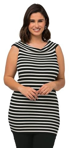 Ulla Popken Damen große Größen Übergrößen Plus Size Stricktop, Ringel, Carmenausschnitt, ärmellos, schulterfrei 818850