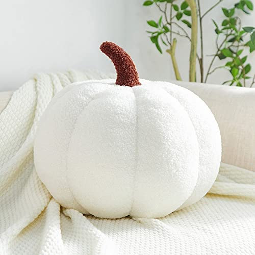 Micozy Kürbis Kissen, Kürbis Plüsch-Kopfkissen, Überwurfkissen Schlafzimmer Dekoration, Halloween Kürbis Deko Kissen, Halloween, Fotografie, Home Decoration (20CM, Weiß)