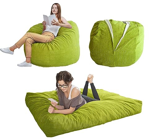 MAXYOYO Sitzsackbett – vom Sitzsack zum Bett umwandelbar – großes Sofa mit weichem Bezug und Flauschiger Füllung inklusive für Erwachsene, Paare (Olivgrün, Doppelbett)