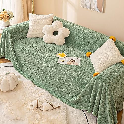 Homxi Couch Überzug Zweisitzer,180x200CM,Sofa Universal Bezug Einfarbig mit Blumenmuster Sofa Überzug Plüsch Sofa-Handtuch Grün Couchbezug Universal
