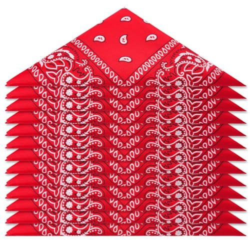 Aomig Bandana Damen Herren,12pcs Nickitücher Kopftuch Halstuch Männer, Unisex Tuch Bindetuch, Headwear Haar Schal Paisley Muster - Taschentuch/Halstuch, Rot (55 x 55 cm)