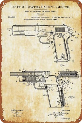 Colt 1911 Feuerwaffe Patent Retro Poster Blechschild Vintage Wandschild Dekor 20,3 x 30,5 cm