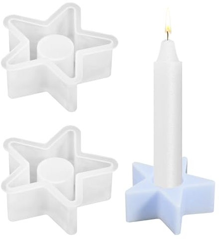 Silikonform Kerzenhalter, 2 Stück Halloween Silikonformen Gießformen Kerzenhalter DIY Silikon Gießform Kerzenhalter, Harz Epoxid Stabkerzenhalter Silikonform für DIY Kerzenständer (Stern)