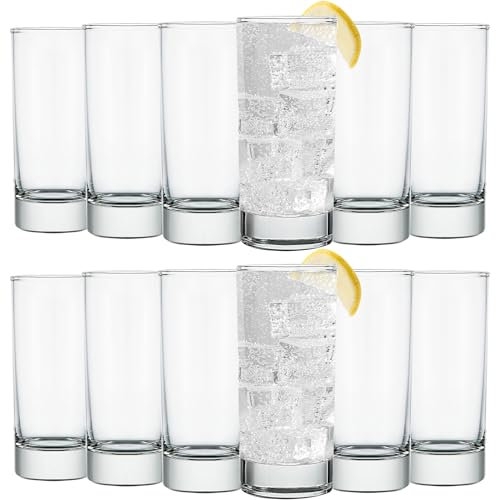 12 Pcs Highball Drinking Glasses, 7 oz Lead-Free Water Glasses Clear Glassware Sets Tall Drink Glasses for Mojito Juice Milk and Mixed Drinks, Bar Cocktail Glass Cups