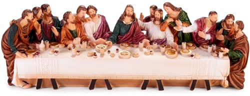 BRUBAKER Das letzte Abendmahl - Jesus und Seine 12 Jünger am Tisch - 36 cm Weihnachtsfigur mit handbemalten Figuren aus Polyresin - Abendmahlszene Weihnachtsdekoration - Tischdekoration