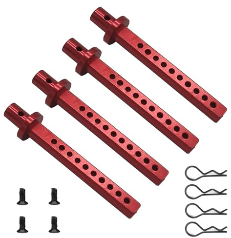 4-Pack Aluminum Alloy RC Car Body Post Mounts with Clips for AXIAL SCX10 1/10 RC Rock Crawler Option Parts (Red)