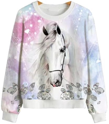 Girls Fashion Mädchen Sweatshirt, Langarm Shirt, mit Pferd Druck, Gr. 98-104, MS623.4
