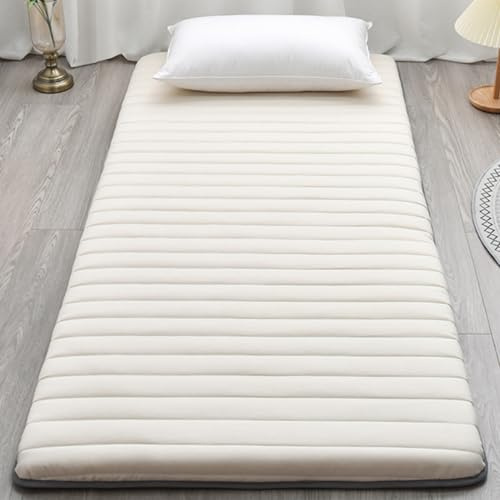 XDone Bodenmatratze, Einzelbett, verdickt, 5 cm, weiche Futon-Matratze, japanische Tatami-Matte, tragbare aufrollbare Matratze, faltbare Schlafunterlage für Zuhause, Camping, Couch (cremefarben, 90 x