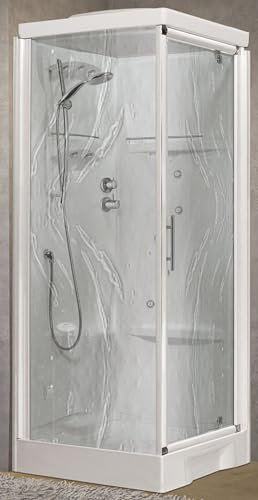 Novellini New Holiday GF90 Hammam 90 x 90 cm Duschkabine Multifunktions-Öffnung Eckklopfer mechanisch Mischbatterie Glas Aqua Profil Weiß Whirlpool Sauna Stange Höhe 225,5 cm