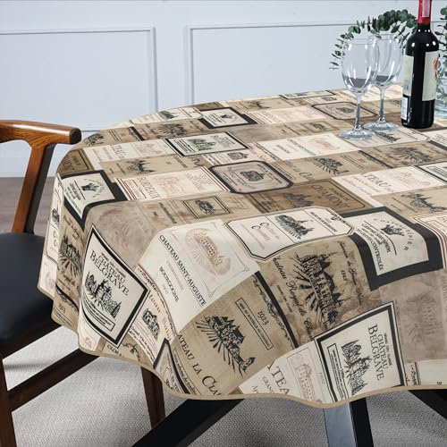 Tischdecke Stoff abwaschbar Tischtuch Tafeldecke pflegeleicht Lotuseffekt schmutz- & wasserabweisend für Indoor Outdoor Tischdecke Oval 220x140cm mit Saum (Eingefasst) Wein