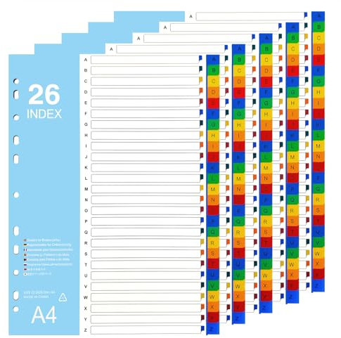 GUOKOFF A4 Ordner Register, 5 Stück A-Z Register, 26-teilige Register Farbig, Papier Trennblätter für Ordner, Ringbücher