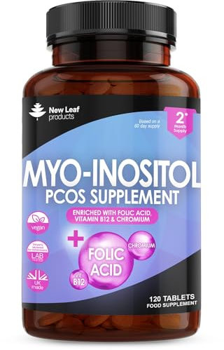 Myo-Inositol PCOS Supplement - Myo Inositol Capsules PCOS Supplement Enriched with Folic Acid, Vitamin B12 and Chromium - Hormone Balance for Women 120 Vegan Capsules UK Made New Leaf Vitamin B8