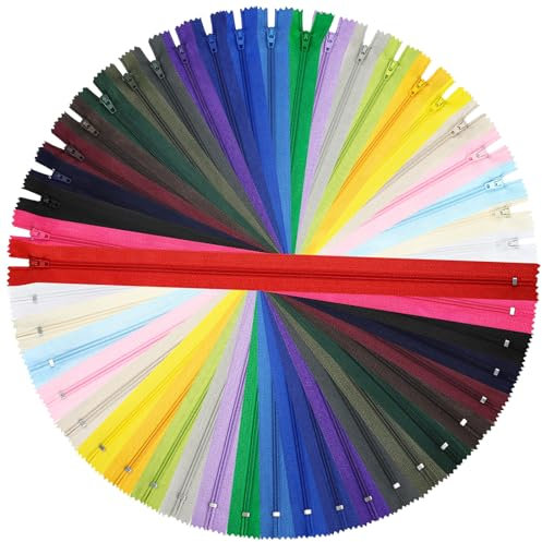 DOITEM [Pack 24] Cerniere [24 Colori ] Nylon [60 cm] Chiusure Lampo per Cucito e Artigianato per Stoffa Vestiti Borse per Cucire a Macchina Tessuto di Cotone con Chiusura in Metallo