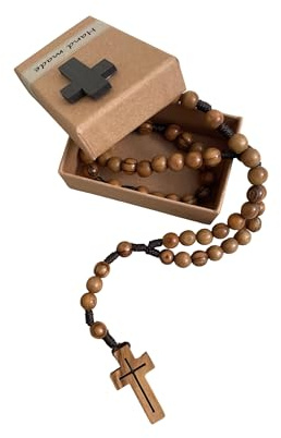 Ampals,Chapelet en Bois d'Olivier Fait Main à Jérusalem,Rosaire dans sa boîte en Papier KraftavecCrucifix,CadeauBaptême,Communion,FêtesChrétiennes,Naissance,Anniversaire,Protection Voiture,Maison
