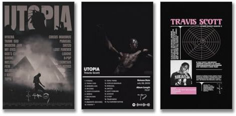 Feioust Travis-Poster, Scott Utopia, Albumcover, Poster, Wandkunst, Leinwandposter, Raumdekor, ästhetisches Poster, Druck, Dekor-Poster, 20 x 30 cm, 3 Stück Stil, 3 Stück
