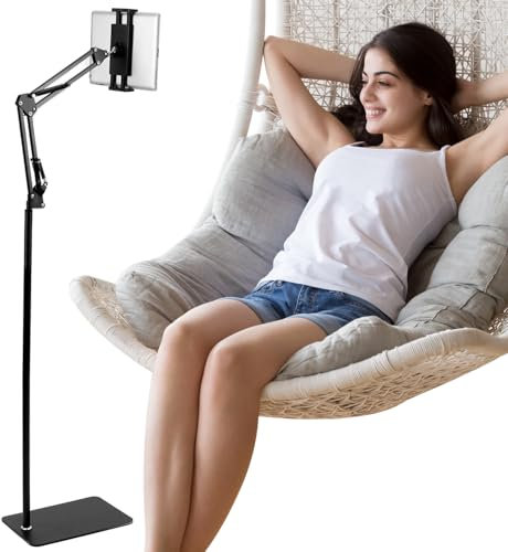 QWORK® Tablet Bodenständer, Verstellbarer Tablet Ständer, Tablethalterung mit Robuster Basis, für 4.5-13 Zoll Geräte, Tablet, Telefon