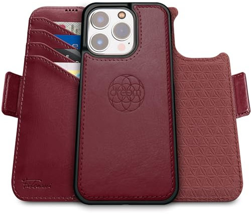 dreem for iPhone 16 Pro Case Wallet, Revolutionary Phone Stand, Vegan Leather, MagSafe-Fit, Magnetic Detachable Flip Cover, RFID Blocking Card Holder, Gift-Box [Fibonacci:Burgundy]