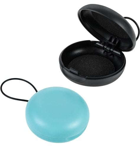 2 Pack Ear Plug Cases Earplug Case Ear Plug Holder Potable Small Earbud Carrying Case, Round Earbud Storage Box with Lanyard for Keychain Hanging Travel (Black, Blue)