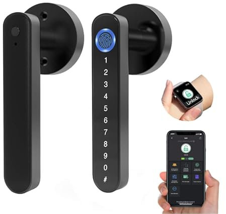 Dhiedas Smart Door Lock, 5-in-1 Indoor Electronic Fingerprint Keyboard Password Bluetooth Door Handle Lock with Keys for Home Bedroom Hotel Office Apartment - (Black)