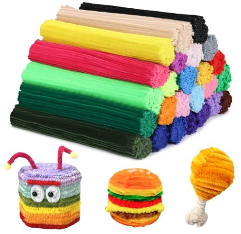 Bamru 500 Stück Pfeifenreiniger, Pfeifenreiniger zum Basteln, Bastelbedarf mehrfarbige Chenille-Stiele (12 Zoll x 6 mm, 25 Farben), Kunst- und Bastelbedarf