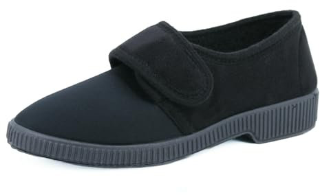 JOMIX Chaussons Femme Chaussons Diabétiques Femme avec Scratch Pantoufles Orthopediques Confortable pour Femme ITD2447 (Noir, 39)