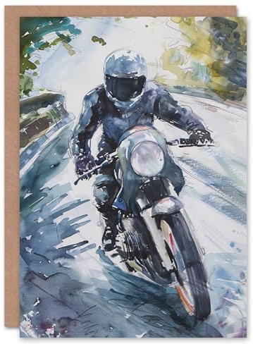 Artery8 Motorcyclist Motorbike Ride Watercolour Painting Blank For Him Or Her Art Birthday Card
