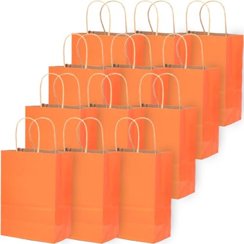 Gcardist Medium 16Pcs Krafttaschen mit Griffen 27x21x11cm Geschenktaschen Orange Senior Farbe Taschen Mehrfachverwendung (mittlere Größe, 7.6x4.75x10.5 inch)