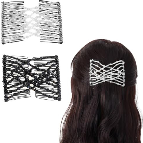 JEYORZY 2x Peignes de Cheveux Perles, Pinces à Cheveux Élastiques Diapositives de Perles Barrette Cheveux pour Femmes diapositives de cheveux Stretch Peignes Accessoires de Cheveux,Barrettes Élégantes