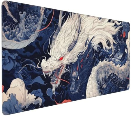 Tapis de Souris 80x40 cm Grand Tapis Souris XXL, Le Dragon Tapis de Souris Bureau Gamer, à Bords Cousus, Base en Caoutchouc Antidérapante, sous Main pour Clavier et Souris, Decoration Maison E-649