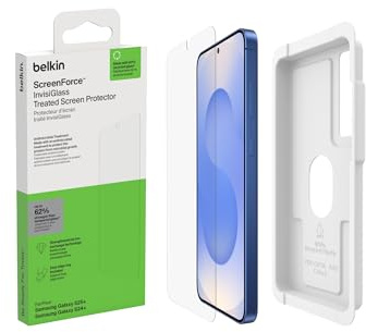 Belkin ScreenForce InvisiGlass Panzerglas für Samsung Galaxy S25+ und S24+, antimikrobielle kratzfeste Displayschutzfolie mit tablett für blasenfreies Anbringen - Recyceltes Glas