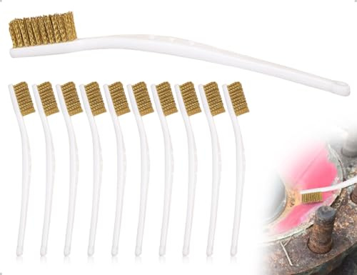 Emezddo Pack of 10 Brass Brushes, Small 3D Printer Wire Brush with Plastic Handles, Used for Cleaners Doors and Windows Dirt Welding Slags Rust