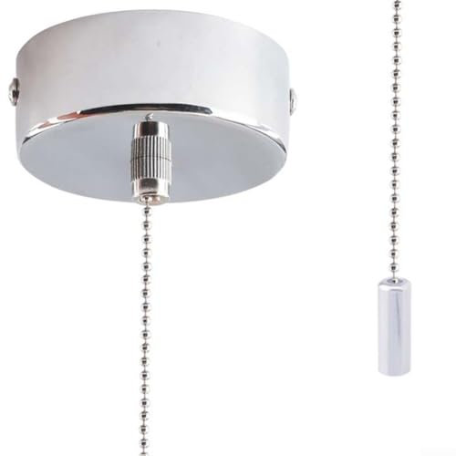 Light Pull Cord Switch, Elegant Pull Cord Light Switch With 200Cm Chain For Bathroom Ceiling Light,Top-Mount Design Suitable For Various Settings(Chrome)