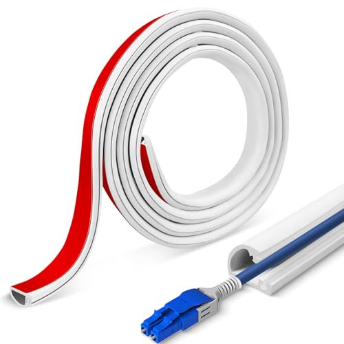 Goulotte Passe câble Auto adhésive 1 mètres, Type D 22x10 mm Blanc, Cache câble Mural et Sol Flexible en PVC, pour télévision, Bureau et Domicile, Inclus Ciseaux