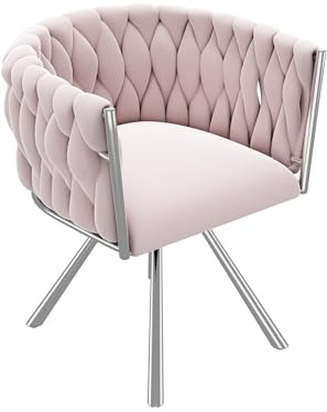 WEALTHOUSE Esszimmerstuhl mit 360 Grad Drehfunktion ergonomischer Komfort gepolsterter Sitz Rückenlehne mit Nackenstütze Metallbeine modern verstellbare Füße stabil weich bequem (Rosa+Silber+Samt,1)