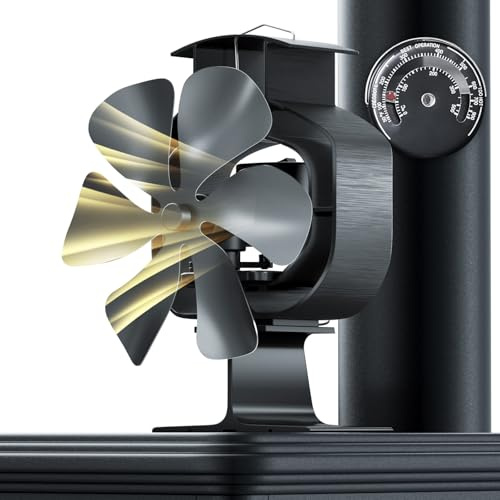YOZISS Wood Stove Fan Heat Powered Fireplace Fan Non Electric,60° Oscillating Heat Powered Fan 6 Blades with Magnetic Thermometer, Thermal Fan for Wood Burning Stove
