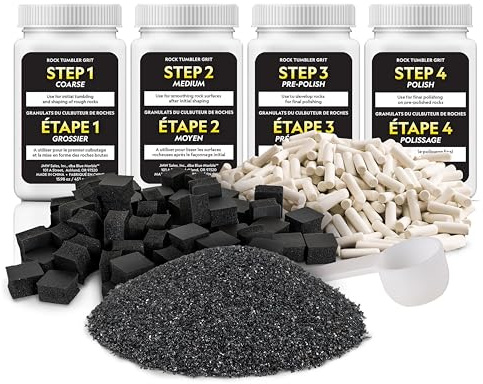 National Geographic Rock Tumbler Grit and Media Refill for Any Tumbler | 4-Stage Silicon Carbide Grit, 680 g Ceramic Pellets, GemFoam Polish, Rock Polishing Supplies, Tumbling Media