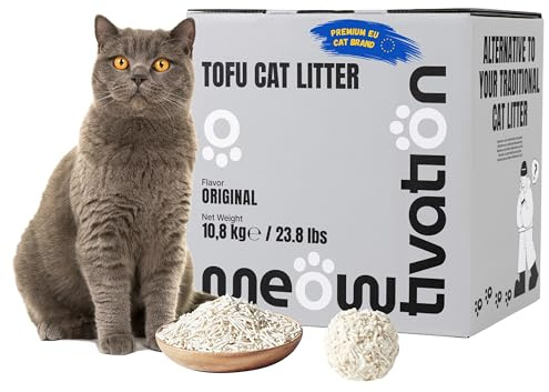 Tofu Katzenstreu - Klumpend und pflanzlich aus Erbsenfasern, 99% staubfrei, optimale Geruchskontrolle, entsorgbar in der Toilette, Originalduft, 10,8 kg