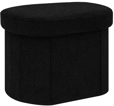 Bonlife Small Ottoman Storage Stool, Oval Folding Boucle Footstool, Foldable Foot Rest, for Living Room, Bedroom, Dorm,41x31x31cm,Black