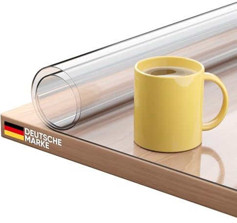 Björn&Schiller Tischfolie transparent mit abgeschrägten Kanten, 2mm dick, Tischschutz 90x120cm, Tischdecke, Schutzfolie für Tisch, hitzebeständig bis 55°C